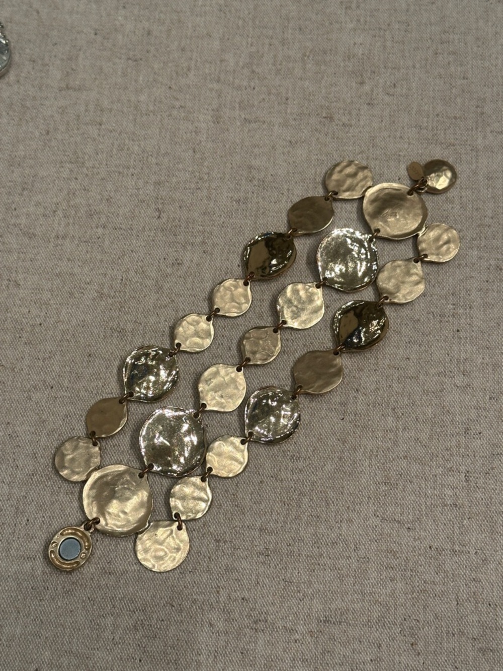 Chico’s 3 strand gold bracelet matte and shiny gold discs